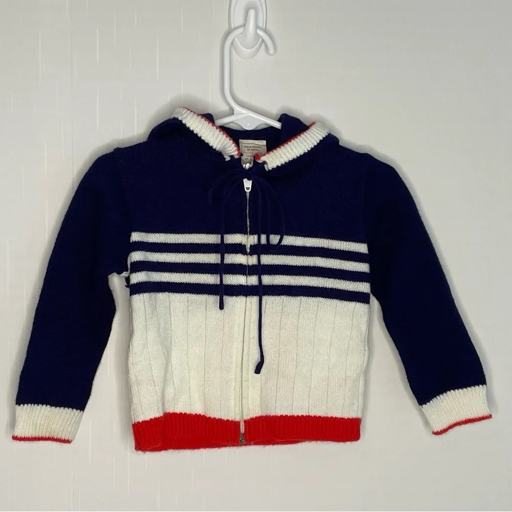 Vintage Kids 100% Acrylic Full Zip Hooded Sweater With String Ties Size 18 M 📍